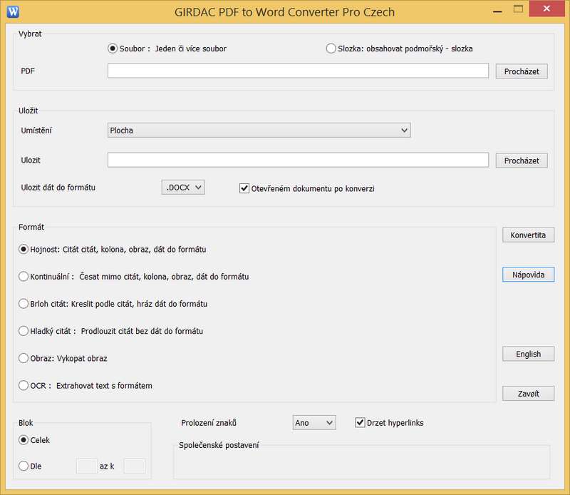 PDF to Word Converter Pro in Czech